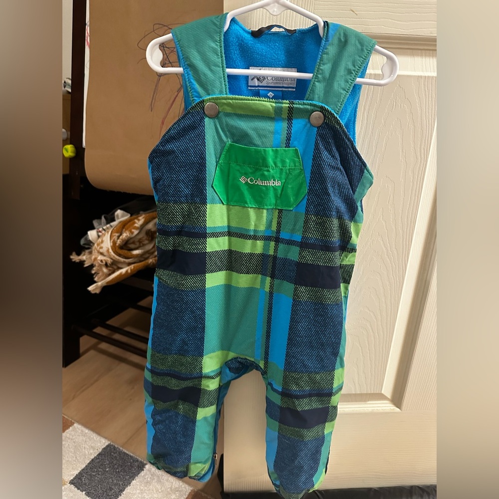 Columbia Kids' Plaid Green and Blue snow bib with jacket - Picture 2 of 2
